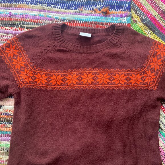 Columbia Burgundy and Orange Cotton Wool Blend Ski Sweater Fall Winter Basics - Picture 2 of 7